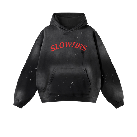 SLOWHRS WASHED HOODIE(Black/Red)